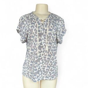 Daytrip Animal Print Lace-Up Short Sleeve Top